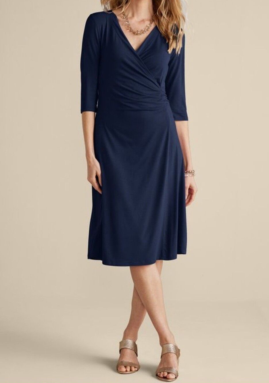 Soft Surroundings Dress Navy Blue Hyannis Wrap Casual Work Office Petite XL NEW